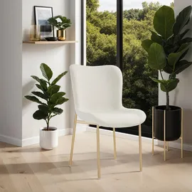 Tectake tectake® Polsterstuhl Tessa 2er SetBouclé weiß/gold