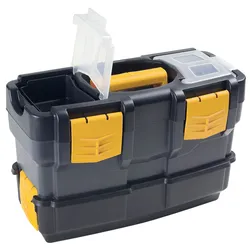 ArtPlast Doppelte Werkzeugkiste L 350 x B 170 x H 230 mm, mit 2 Organisatoren + Ablage + Fach für Elektrowerkzeuge