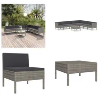 vidaXL 9 tlg. Garten Lounge Set mit Auflagen Poly Rattan Grau - Garten-Sofagarnitur - Garten-Sofagarnituren - Gartensofa-Set - Gartensofa-Sets - Grau