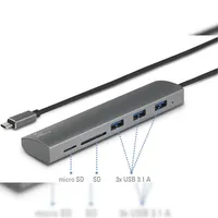 Renkforce 3 Port USB 3.2 Gen 1-Hub (USB 3.0) mit eingebautem SD-Kartenleser, mit Aluminiumgehäuse Silber