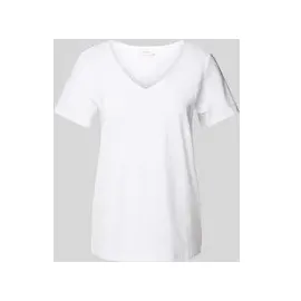 S.Oliver Damen T-Shirt mit V-Ausschnitt, Weiss, 38