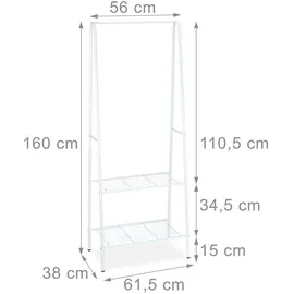 Relaxdays Garderobenständer Sandra 160 x 61,5 x 38 cm Weiß