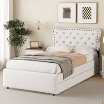 lanki international gmbh Polsterbett 90 x 200 cm Grau/Beige