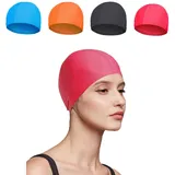 Badekappen,4 PCS Damen Herren Schwimmhaube Erwachsener Badehaube Reine Farbe Nylon Spandex Stoff Badekappe Bademütze für Kinder Jugendliche Erwachsene 10 * 5 Zoll Schwarz Blau Rot Orange