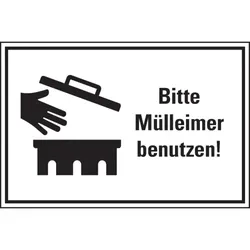 Schild I Hinweis-Kombischild Bitte Mülleimer benutzen!, Text/Symbol, Kunststoff, 300x200mm