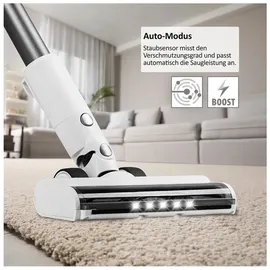 Genius Invictus X4 Pro Akku Staubsauger13 TLG., Staubsauger Kabellos mit Display, 150W Laufzeit bis 35Min. Auto Modus, Akkusauger für Teppich Hartboden - Weiß