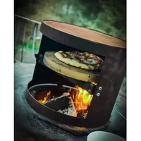 DEINWERK Pizzaofen für Feuerplatte mit Smoker Funktion aus Cortenstahl mit Eichenhol