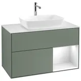 Villeroy & Boch Villeroy und Boch Finion Waschtischunterschrank G781GFGM 100cm, Abdeckplatte white matt, Emotion, Regale Glossy white lacquer, Olive Matt Lacquer