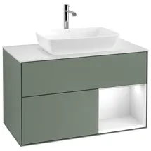 Villeroy & Boch Villeroy und Boch Finion Waschtischunterschrank G781GFGM 100cm, Abdeckplatte white matt, Emotion, Regale Glossy white lacquer, Olive Matt Lacquer
