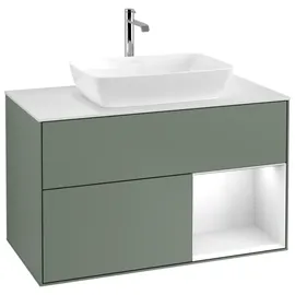 Villeroy & Boch Villeroy und Boch Finion Waschtischunterschrank G781GFGM 100cm, Abdeckplatte white matt, Emotion, Regale Glossy white lacquer, Olive Matt Lacquer