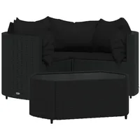 vidaXL 4-tlg Garten-Lounge-Set mit Kissen Schwarz Poly Rattan
