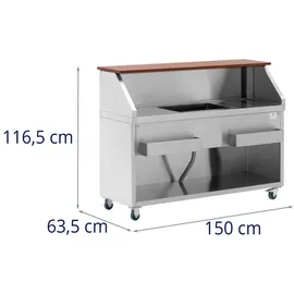 Royal Catering Mobile Cocktail-Station 150 cm Theke in Holzoptik Eisbehälter Flaschenhalter -