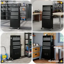 Homcom 3-in-1 Werkzeugkiste, rollender Werkzeugschrank mit 9 Schubladen - Schwarz