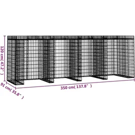 vidaXL Gabionen-Mülltonnenbox 350x91x120 cm Verzinktes Eisen