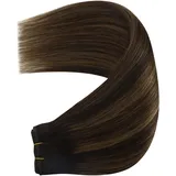 Easyouth Echthaar Tressen Zum Einnähen Ombre Braun Echthaar Tressen Extensions Dunkelstes Braun Balayage Aschbraun Haar Extensions Sew in Weft Doppelt Tressen 30 cm 70g #2/8/2