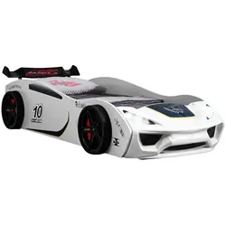 TRAUMMÖBEL Autobett TURBO V2 Weiß Kinderbett im Rennwagen-Design mit Lattenrost