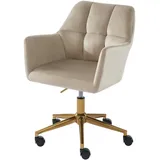 BAÏTA Bürostuhl Mona aus Velours, Beige, mit goldenen Füßen