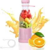 Mixer Smoothie Maker, 380ml Wiederaufladbarer USB Tragbarer Smoothie Mixer für Shakes Saft Smoothies, Elektrischer Fresh Juice Mixer Flasche(Rosa) - Silber