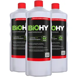 BiOHY Sanitärreiniger (3x1l Flasche) | Kalkzersetzendes Konzentrat für den Sanitärbereich | Badreiniger mit angenehme & frischen Duft | EXTRA STARK