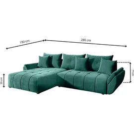 GRAINGOLD Ecksofa L-Form Decor L - Ecksofa mit Schlaffunktion, Bettkasten - Moderne Ecksofa, Wohnzimmer Sofa - Eckcouch Anthracite (Monolith 95) - Grau