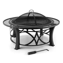 Blumfeldt Ronda Feuerschale Ø95cm Grill Feuerstelle Funkenschutz Stahl brüniert Antik-Schwarz