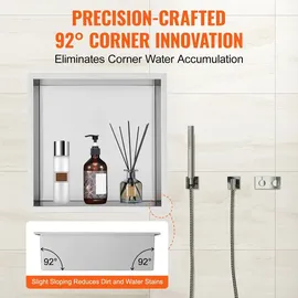 Vevor Wandnische 10x33,02x33,02cm Duschnische Edelstahl Nische Einlagig 100 % Wasserdicht Nischeneinbau 0-40°C Betriebstemperatur 92°-Inneneckdesign Geeignet für Badezimmer Schlafzimmer Arbeitszimmer