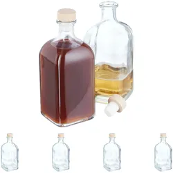 Relaxdays Flaschen zum Befüllen, 6er Set, 500 ml, mit Korken, für Öl, Essig, Schnaps, Likör, Glasflasche, transparent