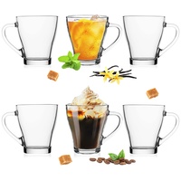 PLATINUX Cappuccino Gläser mit Griff Set 6-Teilig 320ml (max. 420ml) aus Glas Latte Macchiato Teeglas