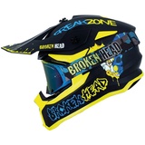 Broken Head Dirthelm FreakZone Schwarz-Gelb-Blau + MX-Brille Regulator Blau