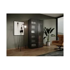 Möbel Kraft Drehtürenschrank mit Glastüren 101 x 200 x 51 cm Schwarz