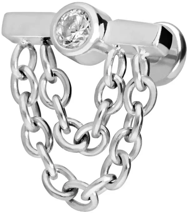 Titan Labret mit Push Fit BALKEN + KRISTALL + 2 KETTEN