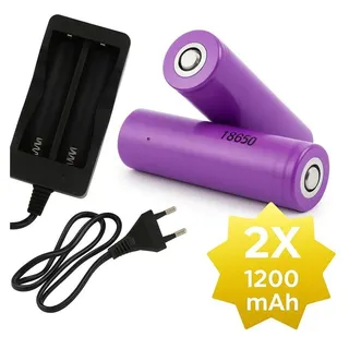 2 x 1200 mAh 18650 3,7 V Li-Ion - 18 x 65 mm zylindrisch - Wiederaufladbare CR18650-Akkus mit Netzladegerät - Universelle Lithium-Ionen-Akkus mit ...