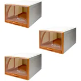 S.I.C Schuhbox, Schuhaufbewahrungsbehälter, Schuhregal mit ausziehbarer Schublade, Aufbewahrung, faltbar, stapelbar, platzsparend (Orangex3)