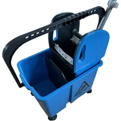 CleanSV Wischset blau Laschenmop 50 cm, Reinigungswagen 20 L Eimer, Presse, Laschenmophalter, 3 x Laschenmop Baumwollmop, 2 Microfaser Teleskopstiehl