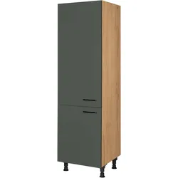 Kühlmodul NOBILIA ""Easytouch", für ein Kühl- und Gefrierschrank, Ausrichtung wählbar", grün (front: lacklaminat mineralgrün ultramatt, korpus: eiche sierra nachbildung), B:60cm H:216,6cm T:58,3cm, Schränke, vormontiert, Ausrichtung wählbar, Breite/Höhe: 60/216,6 cm