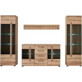 Home Affaire Wohnwand Cantara, Anbauwand, Wohnzimmer-Set, in Eiche Evoke, Weiß oder Kaschmir, (Set, 4-St), enthält zwei Vitrinen, ein Sideboard und ein Wandboard braun 290 cm x 200 cm x 42 cm