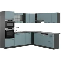 Vicco Winkelküche R-Line L-Form 247 cm Blau-Grau/Anthrazit