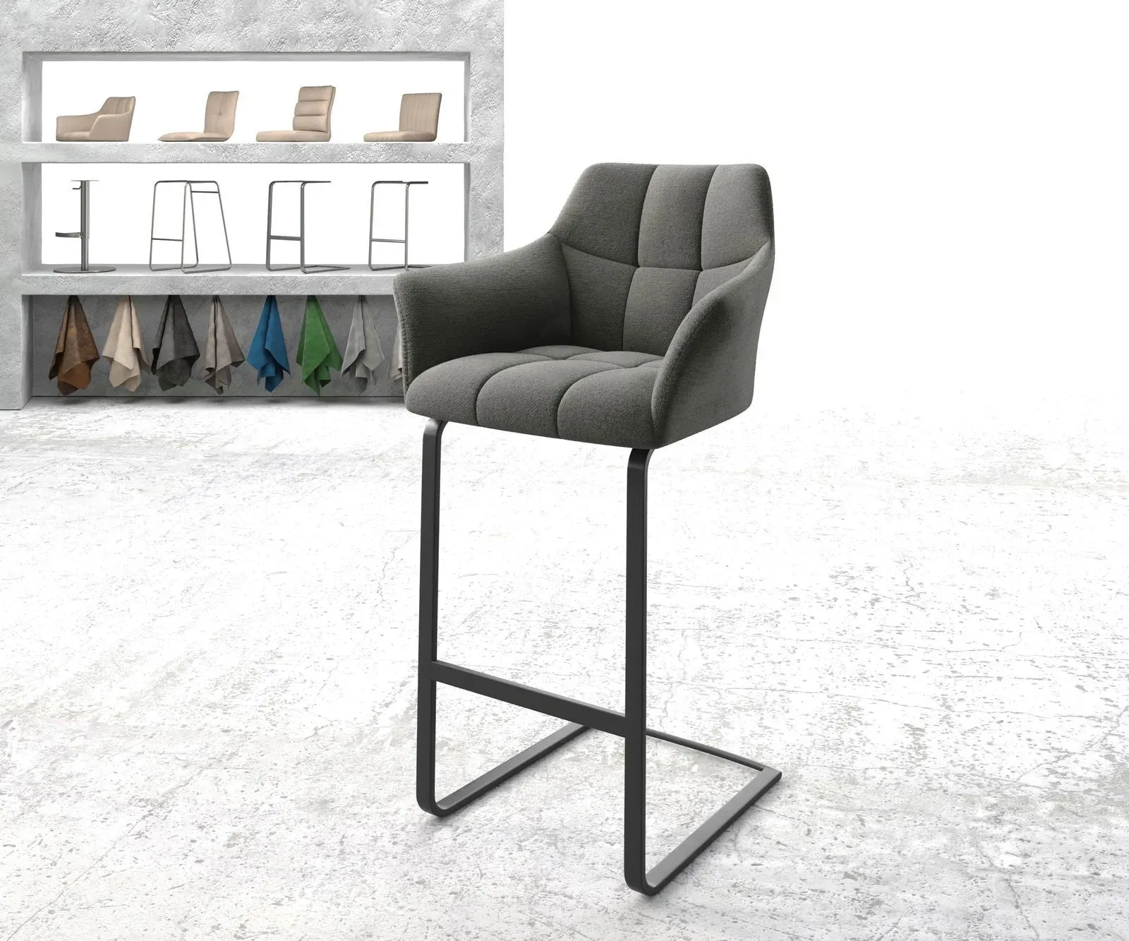 DELIFE Chaise-de-bar Yulo-Flex tissu texturé anthracite chaise cantilever métal plat, Chaises de bar