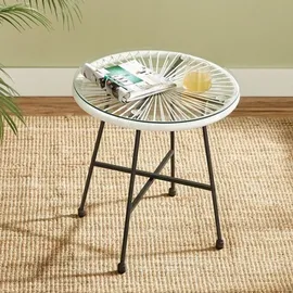 Songmics Balkonmöbel, Gartenmöbel-Set, 1 Tisch, 2 Stühle, Tischoberfläche aus Glas, weiß