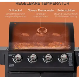 Outsunny Gasgrill Grillwagen 132,4 x 55 x 109 cm Schwarz