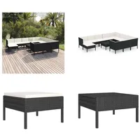 vidaXL 12 tlg. Garten Lounge Set mit Auflagen Poly Rattan Schwarz - Garten-Sofagarnitur - Garten-Sofagarnituren - Gartensofa-Set - Gartensofa-Sets - Schwarz