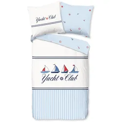 Wendebettwäsche GOOD MORNING "Yachtclub", weiß, B/L: 155cm x 220cm, , Renforcé, B/L: 80cm x 80cm, Renforcu00e9, Obermaterial: 100% Baumwolle, Bettwäsche, 100% Baumwolle, Renforcé, Reißverschluss, Wendeoptik, Maritim, Boot