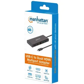 Manhattan USB-C auf Dual-HDMI Multiport-Adapter - Schwarz