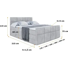 altdecor Boxspringbett ARDENI-Z KING - 160x200 - H3/H4 - Hellgrau