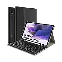 Samsung Galaxy Tab S7 FE Tastatur Hülle, Hülle mit Tastatur für Samsung Galaxy Tab S7 FE/ S7+/S7 Plus/S8 Plus 12,4 Zoll - Schutzhülle mit Pencil Halter Wireless Abnehmbare Tastatur (QWERTZ), Schwarz