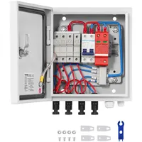 Vevor PV-Combiner-Box, 4-String, Solar-Combiner-Box mit 15 A Nennstromsicherung, 63 A Leistungsschalter, Blitzableiter und Solaranschluss, Stahlgehäuse für On-/Off-Grid-Solarpanelsystem, IP65