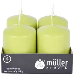 Müller Kerzen Stumpenkerze, maigrün 2400624876 , 1 Packung = 4 Stück, (Ø x H): 48 x 62 mm