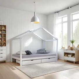 Homestyle4u Hausbett 90 x 200 cm Kiefer massiv weiß