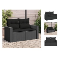 vidaXL Gartenbank Gartensofa mit Kissen 2-Sitzer Schwarz Polyrattan Außenbereich schwarz