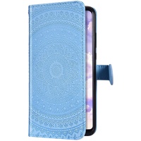 Uposao Kompatibel mit Samsung Galaxy A70 Hülle Leder Schutzhülle Mandala Blumen Motiv Muster Brieftasche Handyhülle Klapphülle Handytasche Flip Lederhülle Leder Tasche Etui Case,Blau